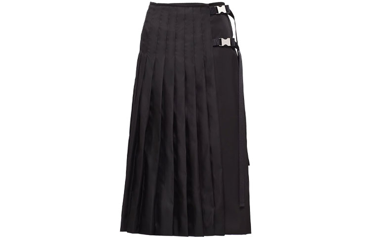 Order (Women) PRADA Black Pleated Casual Skirt with Solid Color Buckle Detail. 21H859S2011WQ8-F0002