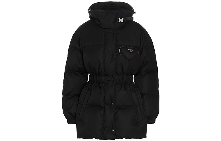 (Women) PRADA Black Re-Nylon Fitted Puffer Jacket with Zip and Fleece Lining. 29Y966-1WQ8-F0002