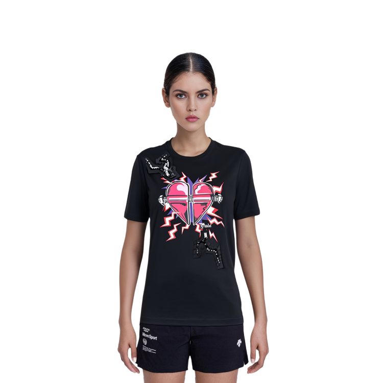 (Women) PRADA Black Red Heart Cotton Crewneck T-Shirt 35838R-1VAK-F0ZCW-S-162 圖 4