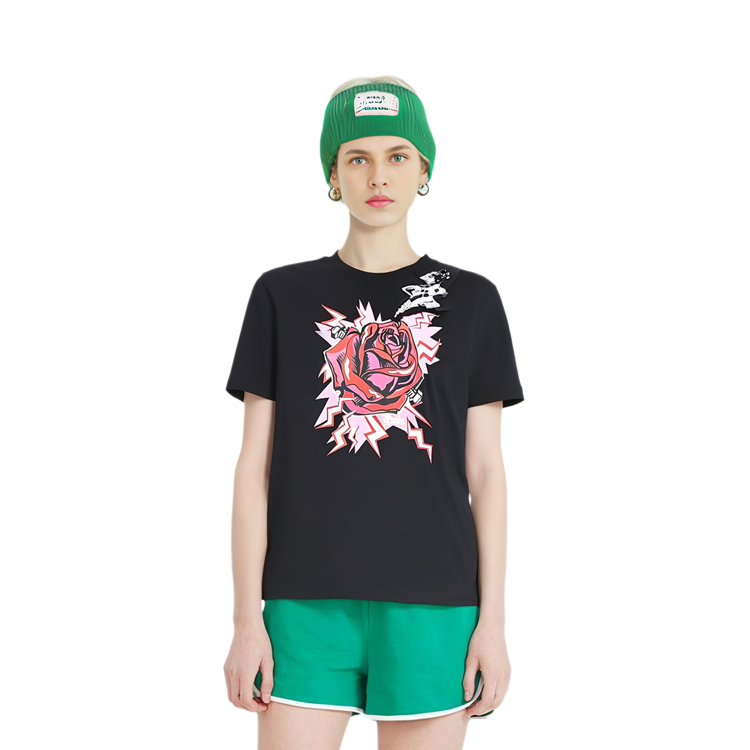 Purchase (W) PRADA 黑色玫瑰閃電棉質T恤 35838R-1VAJ-F0ZCV-S-162