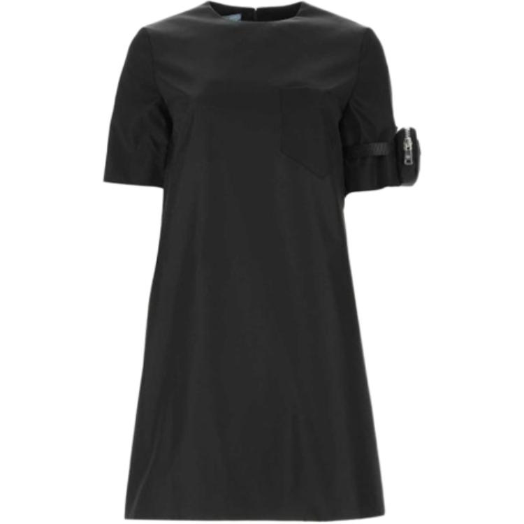 (Women) PRADA Black Solid Color A-Line Short Sleeve Dress 230620-1WQ8-F0002