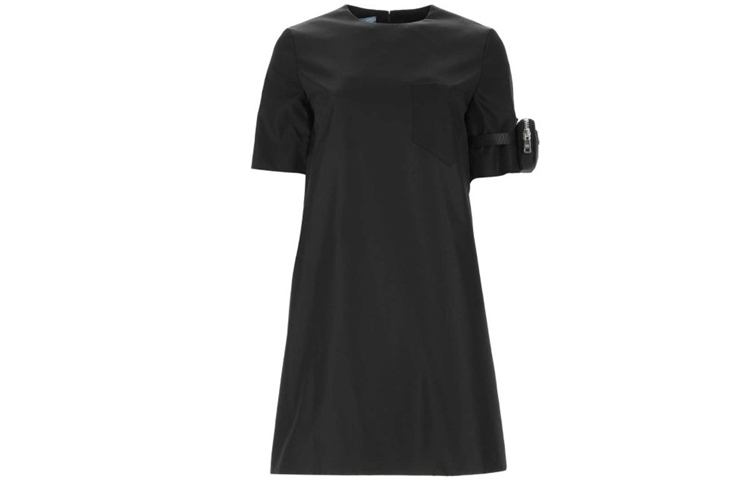 Order (Women) PRADA Black Solid Color A-Line Short Sleeve Dress 230620-1WQ8-F0002