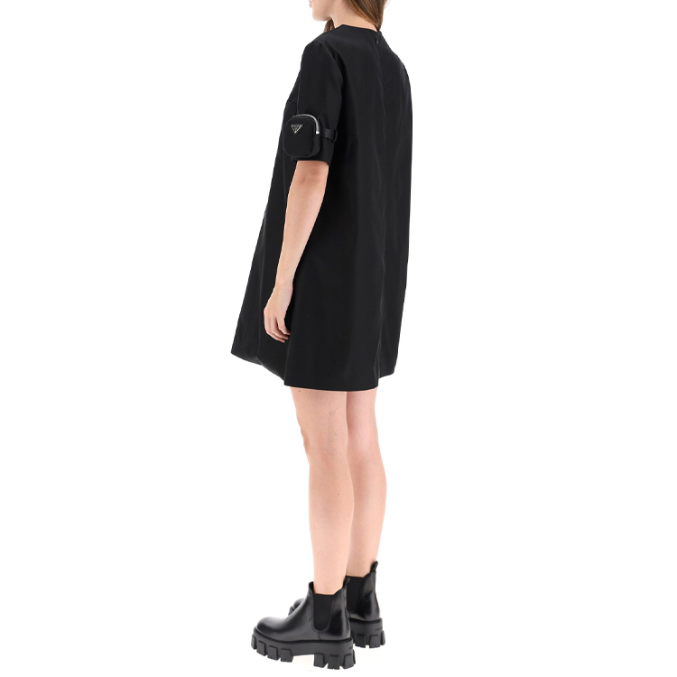 Purchase (Women) PRADA Black Solid Color A-Line Short Sleeve Dress 230620-1WQ8-F0002