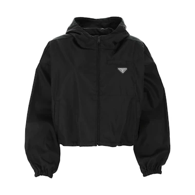 (Women) PRADA Black Zip-Up Hooded Jacket with Logo Detail. 29X900S2021WQ8-F0002