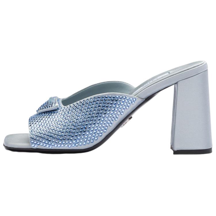 (Women) Prada Block Heel Square Toe Fashion Slide 'Blue Crystal' 1XX642_2AWL_F0076_F_085