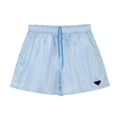 (Women) PRADA Blue High-Waisted Shorts with Metal Triangle Logo. 22C757-1WQ8-F0076-S-221