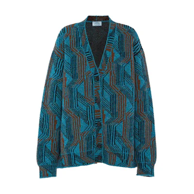 (Women) PRADA Blue Patterned Jacquard Wool Knit Sweater Pullover. P25I31S2121ZGB-F0013