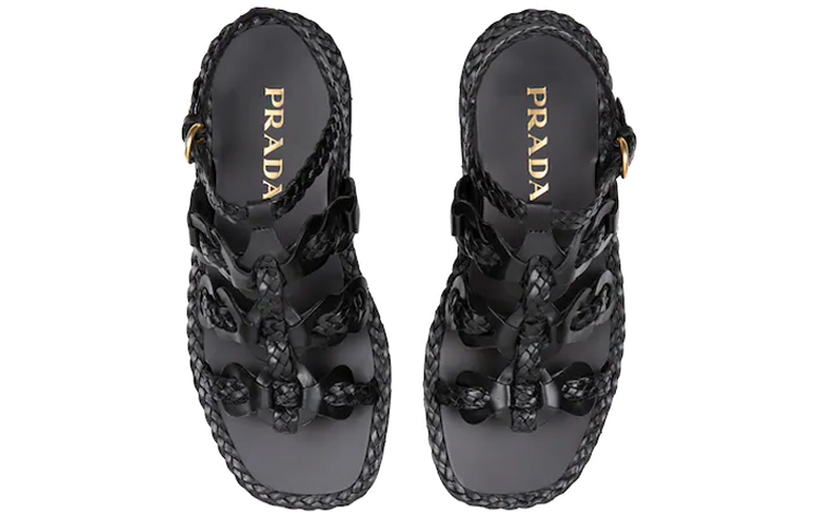 Purchase (W) Prada Gevlochten Leren Sandalen ''Zwart'' 1X186M_027_F0002_F_A015