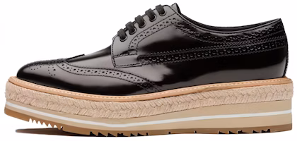 (Women) Prada Brogue Trim Microsole Brushed Leather Shoes 'Black' 1E722E_055_F0002_F_D030 (Women) Prada Brogue Trim Microsole Brushed Leather Shoes 'Black' 1E722E_055_F0002_F_D030