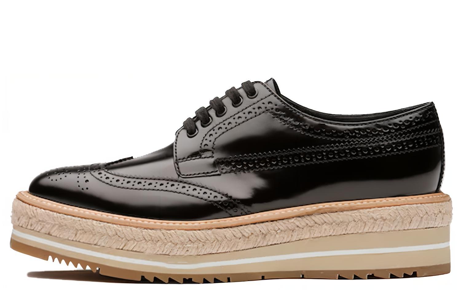 (Women) Prada Brogue Trim Microsole Brushed Leather Shoes &#x27;Black&#x27; 1E722E_055_F0002_F_D030