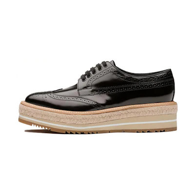(W) Prada Brogue Trim Microsole Brushed Leather Shoes 'Black'
