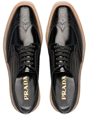 (W) Kasut Kulit Berus Microsole Trim Brogue Prada 'Hitam' 1E722E_055_F0002_F_D030 Lookbook (W) Kasut Kulit Berus Microsole Trim Brogue Prada 'Hitam' 1E722E_055_F0002_F_D030