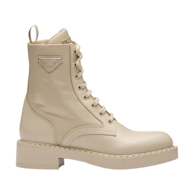 (W) Prada Brushed Leather and Re-Nylon Ankle Boot 'Desert Beige'