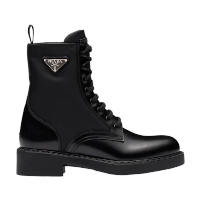 (W) Prada Brushed Leather and Re-Nylon Ankle Boot 'Black'
