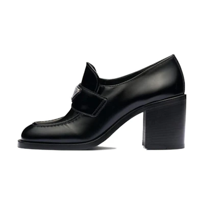 (W) Prada Brushed Leather High-heel Loafers 'Black'