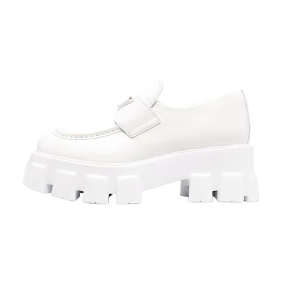 (W) Prada Brushed Leather Monolith Loafers 'White'