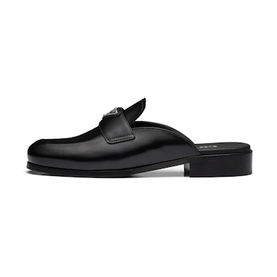 (W) Prada Brushed Leather Mules 'Black'