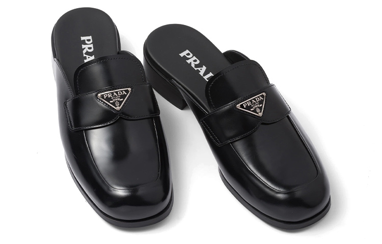 (W) Prada Brushed Leather Mules 'Black' 圖 4
