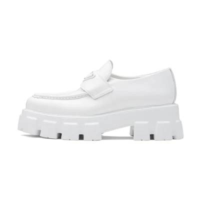 (W) Prada Brushed Leather Pointy Monolith Loafers 'White'