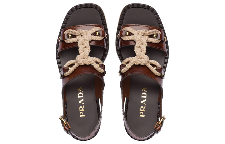 Shop (W) Prada Geborsteld Leren Sandalen ''Bruin'' 1X190M_P39_F0005_F_A040