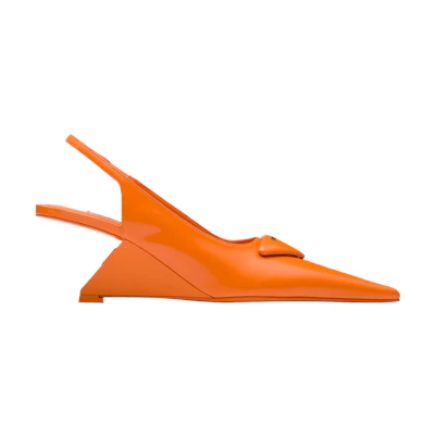 (W) Prada Brushed Leather Slingback Pumps 'Orange'