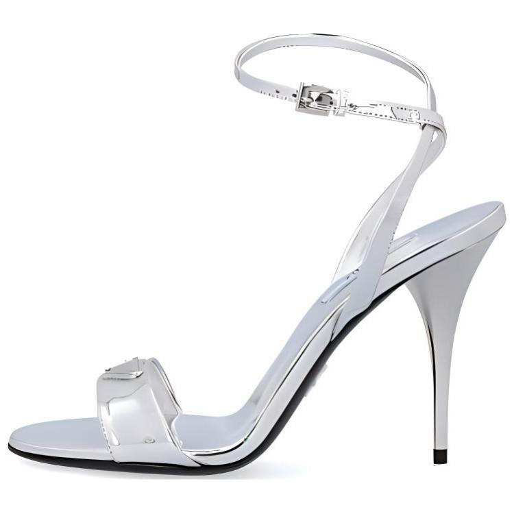 (Women) Prada Buckle High Heel Peep Toe 'Silver Fashion Sandal' 1X003N_3AU1_F0118_F_100