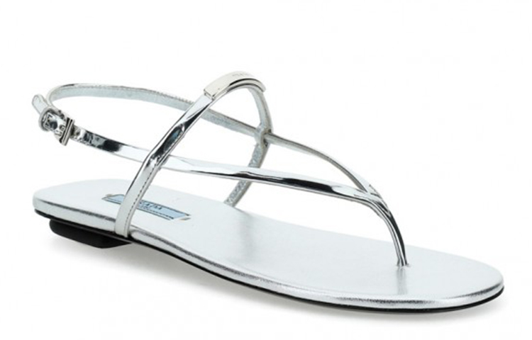 Lookbook PRADA 普拉達 小牛皮 時尚休閒涼鞋 女款 銀色