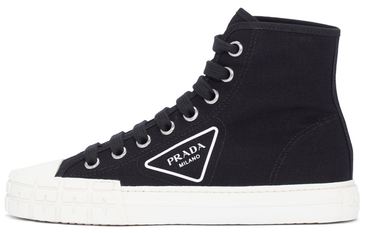 Buy PRADA 普拉達 棉質帆布 高幫時尚板鞋 女款 黑色