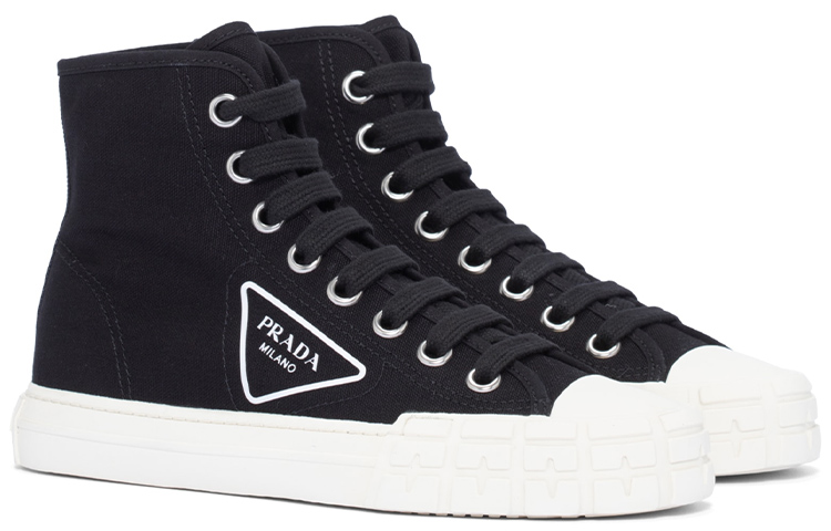 Order PRADA 普拉達 棉質帆布 高幫時尚板鞋 女款 黑色