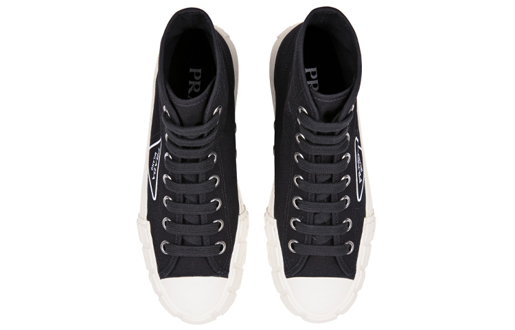 Shop PRADA 普拉達 棉質帆布 高幫時尚板鞋 女款 黑色