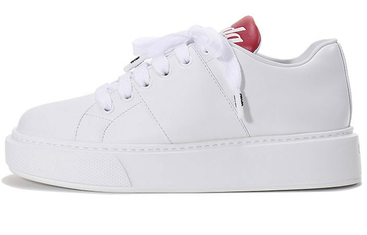 (W) Prada Leather Platform Sneakers 'White with Red Tongue'
