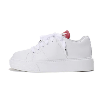 (W) Prada Leather Platform Sneakers 'White with Red Tongue'