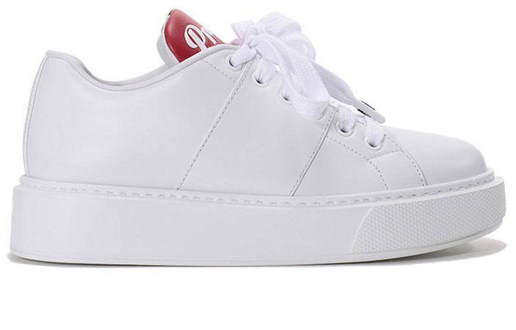 (W) Prada Leather Platform Sneakers 'White with Red Tongue' 圖 2