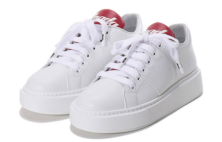 (W) Prada Leather Platform Sneakers 'White with Red Tongue' 圖 3