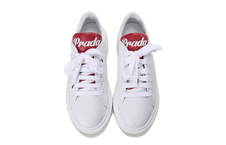 (W) Prada Leather Platform Sneakers 'White with Red Tongue' 圖 4