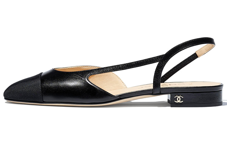 (W) Prada CHANEL Flat Shoes with Grosgrain Ribbon 'Black Lambskin'