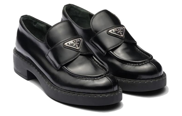 Lookbook (W) Prada Mocasín Negro de Cuero Cepillado Chocolate 50mm 1D246M_ULS_F0002_F_B050