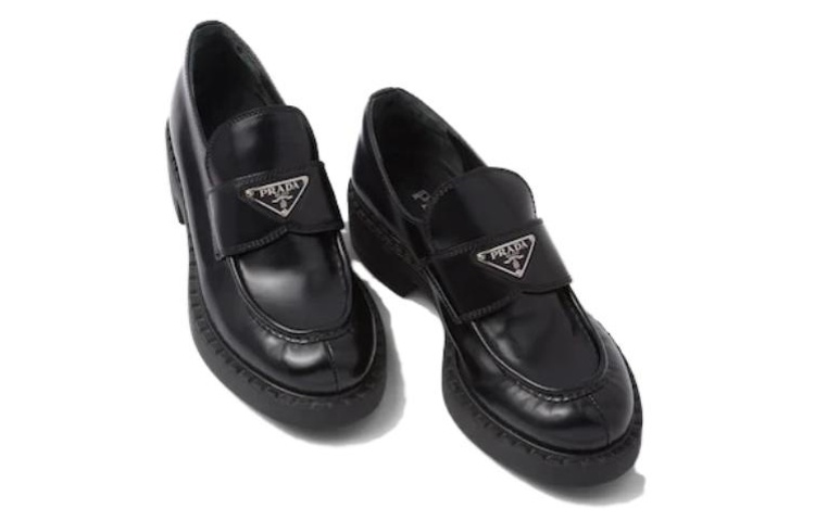 Shop (W) Prada Mocasín Negro de Cuero Cepillado Chocolate 50mm 1D246M_ULS_F0002_F_B050