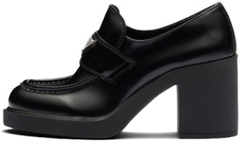 (Women) Prada Chocolate High-Heeled 85mm Loafers Black Brushed Leather 1D246M_055_F0002_F_085 (Women) Prada Chocolate High-Heeled 85mm Loafers Black Brushed Leather 1D246M_055_F0002_F_085