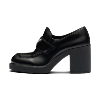 (W) Prada Chocolate Brushed Leather Loafers 'Black'