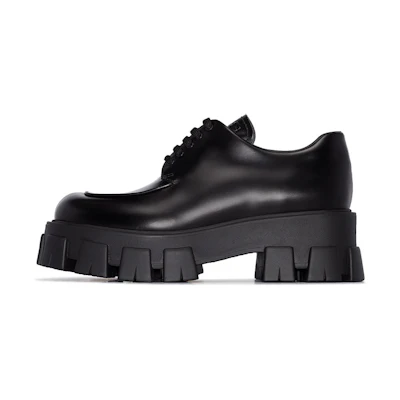 (W) Prada Chunky Leather Sneakers 'Black'