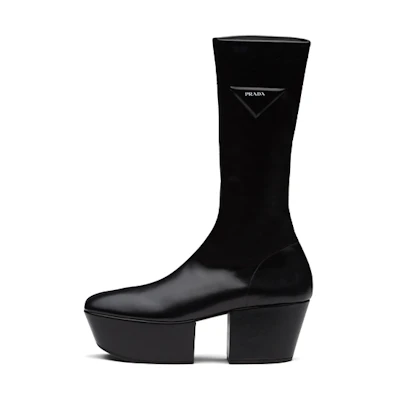 (W) Prada Chunky Sole Long Boots 'Black Leather'