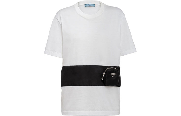 Order (W) Camiseta Blanca de Manga Corta Prada con Cuello Contraste 135684-1XBH-F0964-S-202