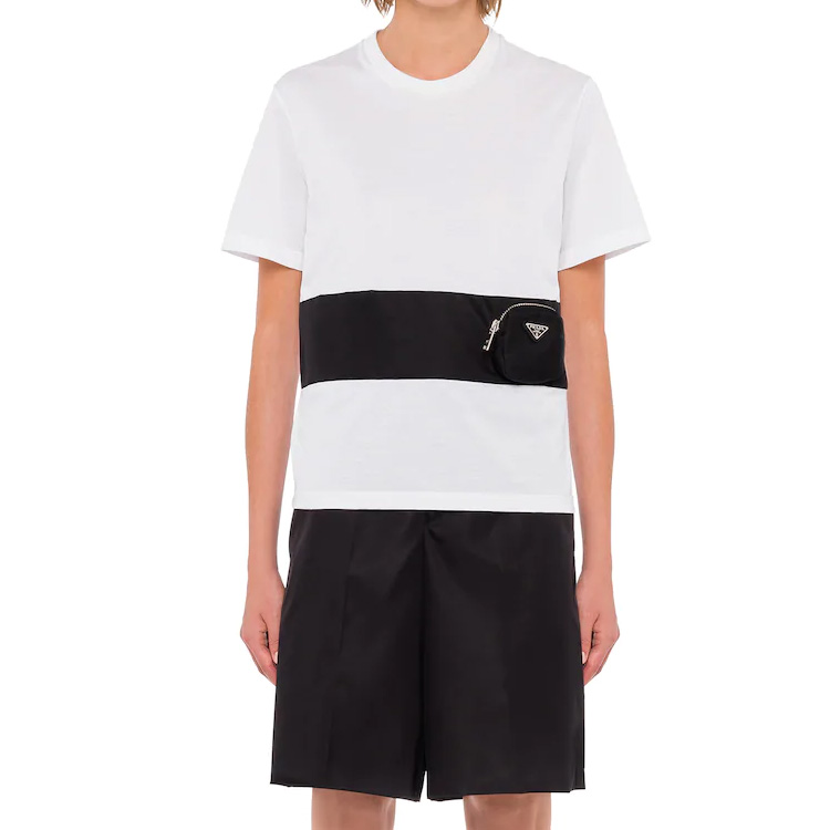 Lookbook (W) Camiseta Blanca de Manga Corta Prada con Cuello Contraste 135684-1XBH-F0964-S-202