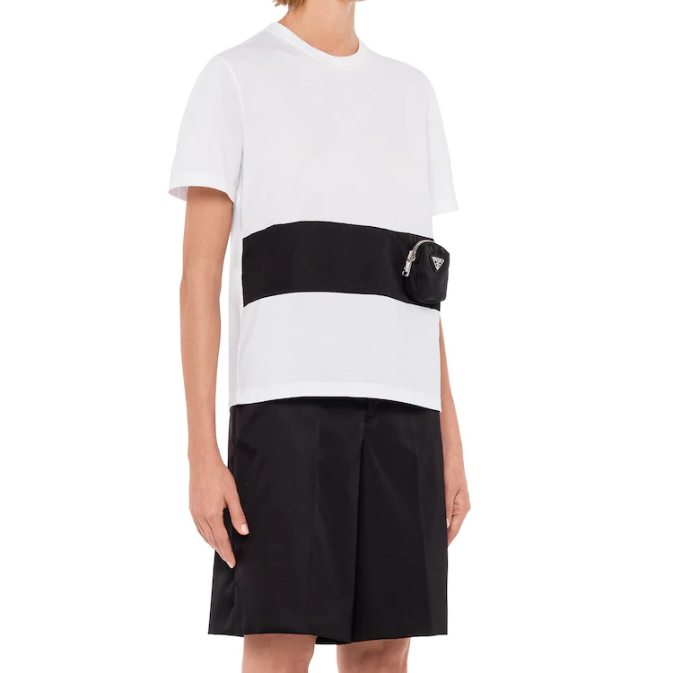 Shop (W) Camiseta Blanca de Manga Corta Prada con Cuello Contraste 135684-1XBH-F0964-S-202