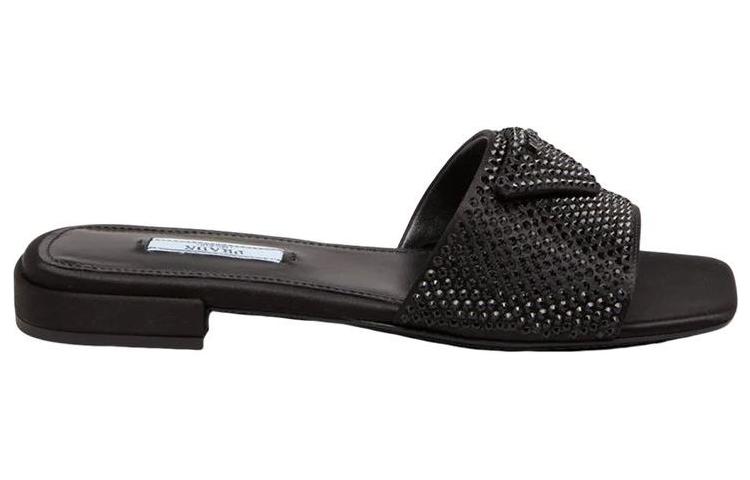 Order (W) 普拉达水晶平底方头拖鞋 '黑色时尚' 1XX608_2AWL_F0002_F_B010