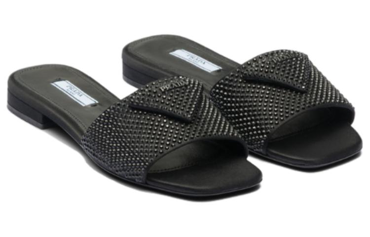 Lookbook (W) 普拉达水晶平底方头拖鞋 '黑色时尚' 1XX608_2AWL_F0002_F_B010