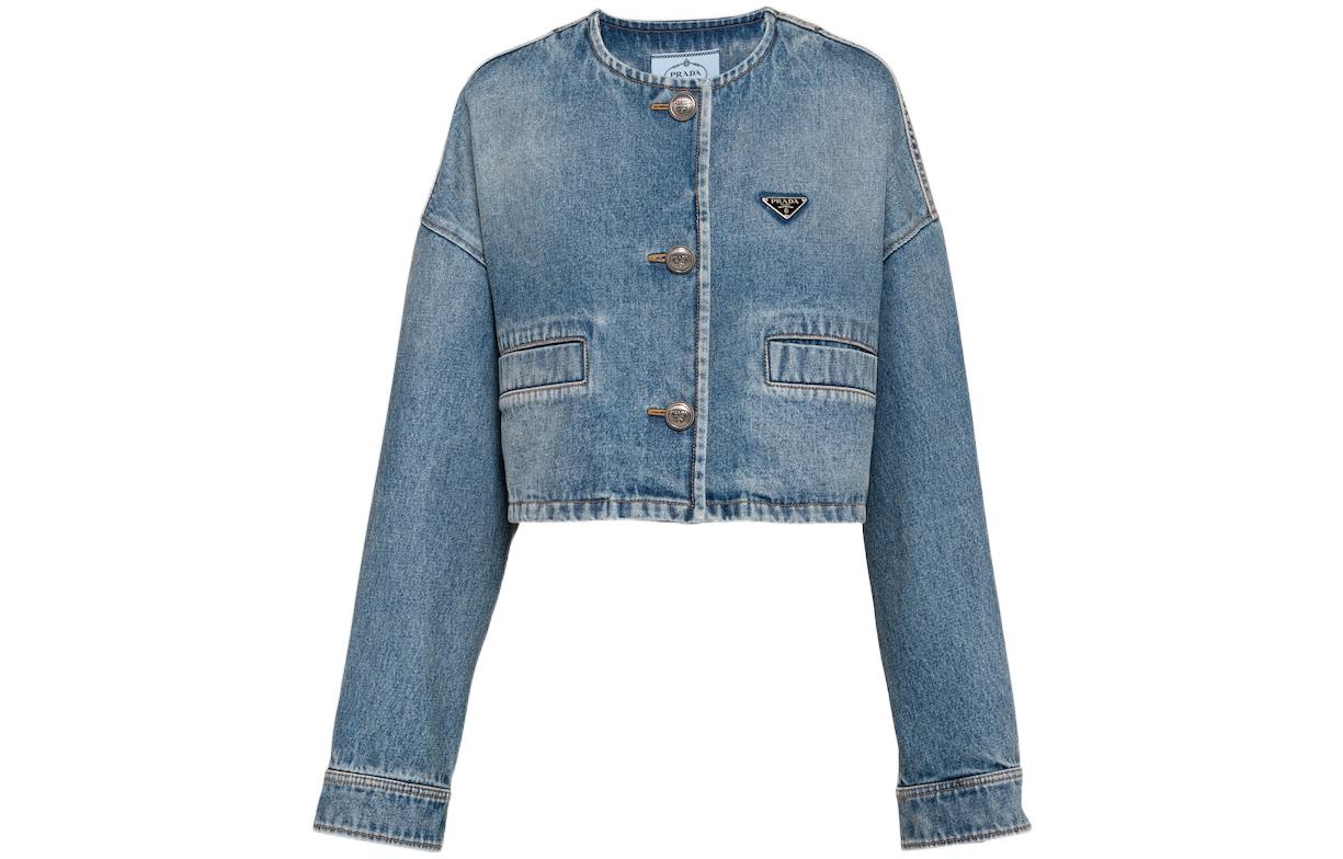 (Women) Prada Denim Belted Triangle Logo Jacket GFB297-12O0-F0BAU-S-222