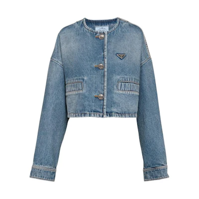 (Women) Prada Denim Belted Triangle Logo Jacket GFB297-12O0-F0BAU-S-222