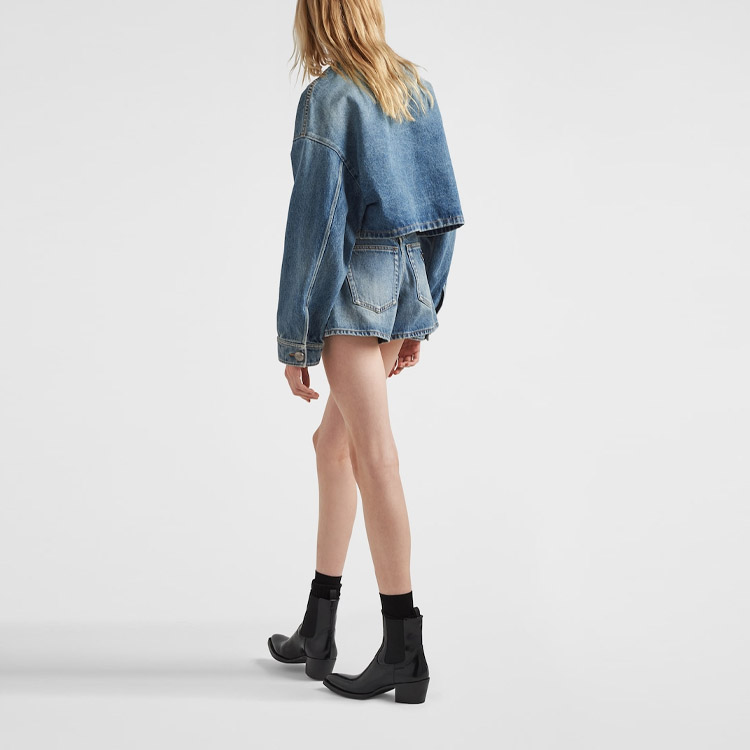 Shop (W) Prada 丹寧腰帶三角形標誌外套 GFB297-12O0-F0BAU-S-222